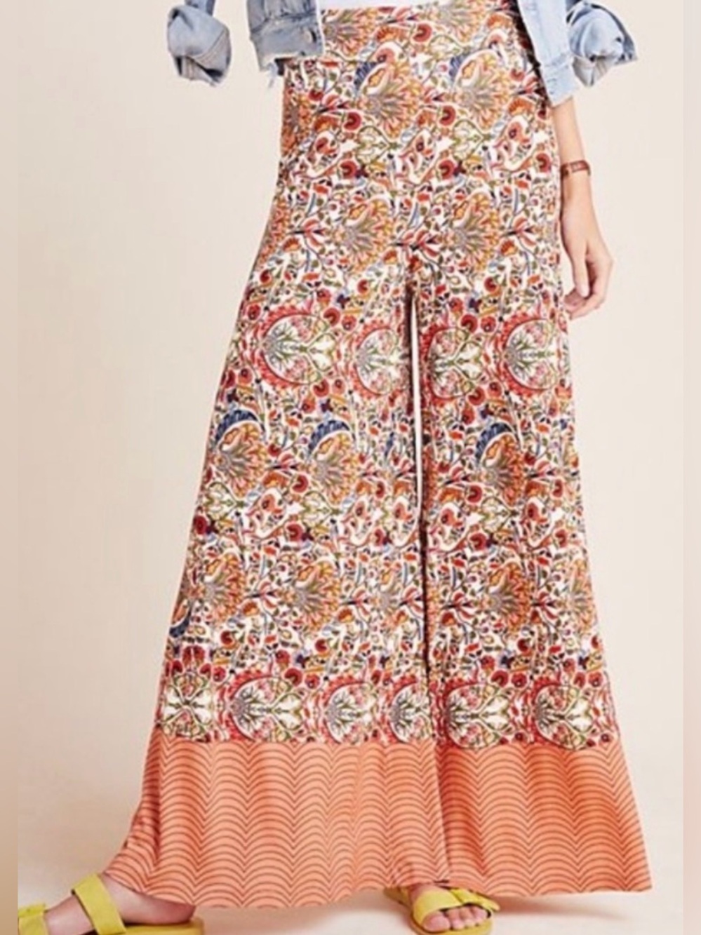 Anthropologie FARM Rio Amie Floral Wide Leg Knit Pants Size M Boho Palazzo